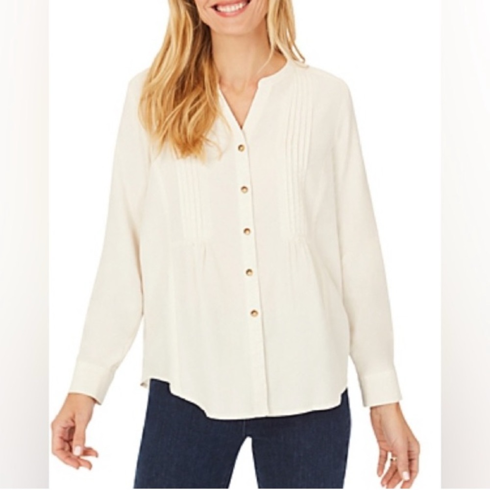 Foxcroft Kira Relaxed Button Down Shirt, Cream Birch, Women’s Size 2, Lyocell